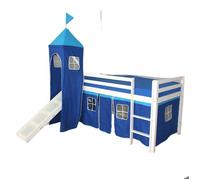 Lit superposes enfants Jouez lit Pin massif toboggan tour blanc rideau bleu