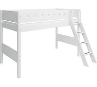 Lit simple blanc, hauteur moyenne, avec échelle inclinée, dimensions 90x200 cm. Vendu sans matelas