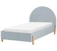 Lit Simple Bleu Clair en Velours 90 x 200 cm avec Tête de Lit Ronde Rétro Anet