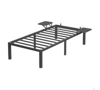 Lit simple - Cadre en métal - Étagères de rangement - Tête de lit - Noir