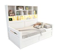 Lit simple coffre 90 x 200 cm blanc avec LED et prises