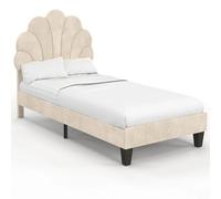 Lit simple coquillage 90 x 190 cm AMANDA avec sommier velours beige