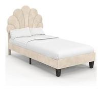 IDMarket - Lit Simple Coquillage 90 x 190 cm Amanda avec sommier Velours Beige