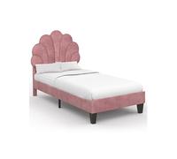 IDMarket - Lit Simple Coquillage 90 x 190 cm Amanda avec sommier Velours Rose poudré