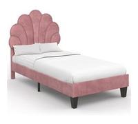 IDMarket - Lit Simple Coquillage 90 x 190 cm Amanda avec sommier Velours Rose poudré