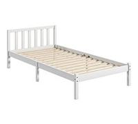 HOMCOM Cadre de lit en Bois Massif 90x190 cm Lit Simple avec tête intégrée et Sommier à Lattes Solide pour Enfants Adultes Blanc