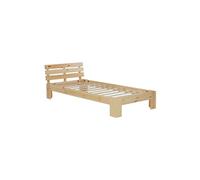 Homestyle4u – Lit simple en bois – 90x200 – Sommier à lattes naturel – Beige