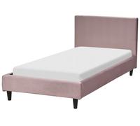 Lit Simple en Velours Rose 90 x 200 cm Sommier à Lattes Tête de Lit Fitou