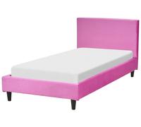 Lit Simple en Velours Rose Fuchsia 90 x 200 cm Sommier à Lattes Tête de Lit Fito