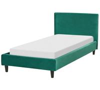 Lit Simple en Velours Vert Foncé 90 x 200 cm Sommier à Lattes Tête de Lit Fitou