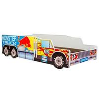 Lit simple enfant - motif monster truck 160x80cm - avec matelas