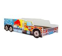 Lit simple enfant - motif monster truck 160x80cm - avec matelas Rouge G