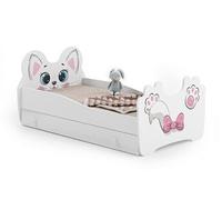 Lit simple enfant - motif pink cat 160x80cm + tiroir de rangement - avec matelas