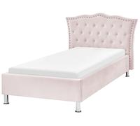 Lit Simple Glamour avec Tête Capitonnée 90 x 200 cm en Velours Rose Pastel Metz