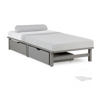 Lit simple 90x200 matelas 2 tiroirs bois gris