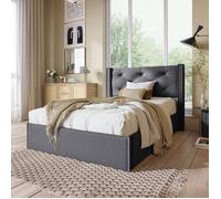 Lit simple hydraulique - LANGTU - 90x200 cm - coffre de rangement - sommier à lattes - gris