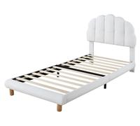 Lit simple - Lit enfant/adolescent - 90 x 200 cm - Lit rembourré avec revêtement en simili-polaire - Sommier à lattes en bois et structure métallique - Sans espace de rangement - Blanc
