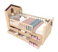Lit simple moderne - Lit cabane à demi-hauteur 90x200 cm - Structure en bois avec revêtement en tissu - 4 tiroirs de rangement - Barre lumineuse LED - Sans matelas - Vert armée