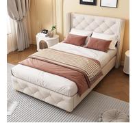 Lit simple - ModernLuxe - 90x200cm - Tissu en lin - Beige - Sommier à lattes inclus