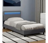 IDMARKET – Lit simple NEO – tête de lit LED intégrées, sommier 90 x 190 cm PVC gris