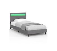 IDMARKET Lit simple NEO avec tête de lit LED intégrées et sommier 90 x 190 cm PVC gris