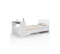 IDMarket - Lit Simple Omaha 90 x 190 cm Blanc | Avec sommier, tête de lit, bureau et rangements