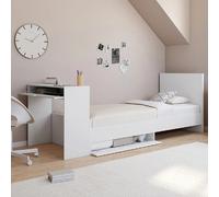 IDMarket Lit simple OMAHA 90 x 190 cm avec sommier, tête de lit, bureau et rangements blanc