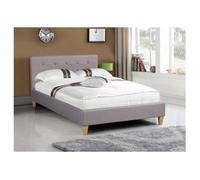 Lit simple pour adulte LILLE 120x190 cm 1 place et demi / 1 personne, avec sommier et pieds en bois, tissu capitonné gris