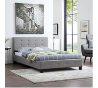 Lit simple pour adulte MARLON avec sommier 120x190 cm 1 place et demi / 1 personne, tête et pied de lit capitonnés, en tissu gris