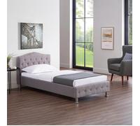 Lit simple pour adulte ou enfant BIARRITZ 90x190 cm 1 place / 1 personne avec sommier et pieds en métal chromé, tissu capitonné gris
