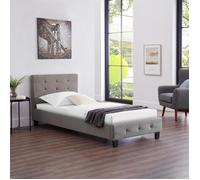 Lit simple pour adulte ou enfant REVE avec sommier 90x190 cm 1 place/1 personne, tête et pied de lit capitonnés, en tissu gris