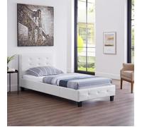 Lit simple pour adulte ou enfant REVE avec sommier 90x190 cm 1 place/1 personne, tête et pied de lit capitonnés en synthétique blanc