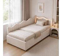 Lit simple pour enfant, canapé-lit 90x200 cm, lit avec coffre de rangement, lit pour adolescent, lit pour fille, canapé-lit de jour avec éclairage LED, idéal pour le salon et les chambres d'amis, sans