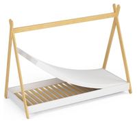 Lit simple pour enfant, modèle tipi, avec matelas de 85 cm - Blanc mat - 85x187x155 cm