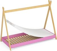Lit simple pour enfant, modèle tipi, avec matelas de 85 cm - Rose mat - 85x187x155 cm