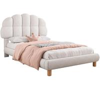 Lit simple rembourré - Structure de lit pour enfants et adolescents - 90 x 200 cm - Sommier à lattes en bois - Avec espace de rangement - Blanc avec revêtement en velours