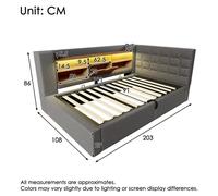 Lit simple tapissé en lin - Structure de lit moderne - Éclairage LED - Espace de rangement avec système hydraulique - Tête de lit en forme de L - Sans matelas - 90 x 190 cm - Gris