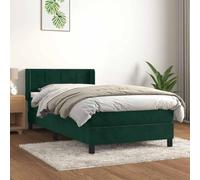 Lit Sommier à lattes avec matelas ressorts ensachés Vert foncé 90x190 cm, cadre lit velours luxe avec tête réglable, surmatelas mousse inclus pour nuit réparatrice et soutien dos idéal lecture TV