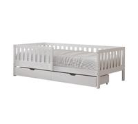 Sunny Isa Lit 1 Place Avec 2 Tiroirs, En Bois, Blanc | Barrière De Sécurité - Matelas Hybride Inclus 90 X 200 - 2 Tiroirs De Rangement | Dimensions Totales: 206 X 98 X 65 Cm