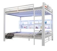 Lit superposé 140/200 cm blanc en métal avec 6 rangements et LED