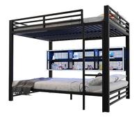 Lit superposé 140/200 cm noir en métal avec 6 rangements et LED