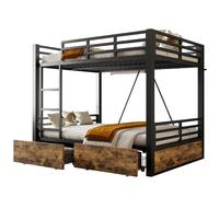 Lit superposé 140/200 cm noir en métal et bois avec tiroirs de rangement