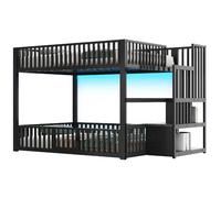 Lit superposé 140/200 cm noir en métal et MDF avec LED et échelle rangement
