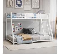 Lit superposé 2 places en métal soft white 90x190/140x190 cm avec échelle et barrière de sécurité