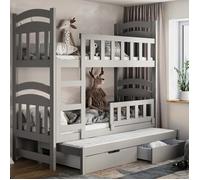 Lit superposé 3 couchages avec matelas - Dopio - 75x180 cm - Gris