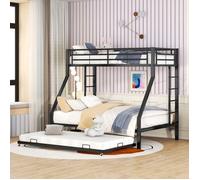 Lit superposé 3 couchages en métal noir - 1 lit 2 places 140x200cm, 1 lit enfant 90x200cm avec 1 lit gigogne 90x200cm - sans
