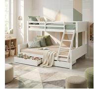 Lit superposé pour enfant avec 2 tiroirs de lit, 90x200 cm et 140x200 cm, bois blanc – lit mezzanine / lit superposé double