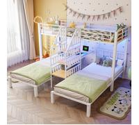 Lit superposé 3 places 90x200cm,Lit triple,Lit enfant, bande LED,2 USB+1 prise, Lit mezzanine avec bureau, Sommier à lattes, Blanc