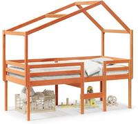 Lit superposé 80 x 200 cm, en pin massif, finition cire naturelle, avec toit. Ensemble complet. Design moderne et espace de rangement. Idéal pour les chambres d'enfants et les chambres d'adolescents,