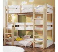 Lit superposé, 90 × 190 cm, lit superposé triple pour enfants, adolescents et adultes, blanc et naturel